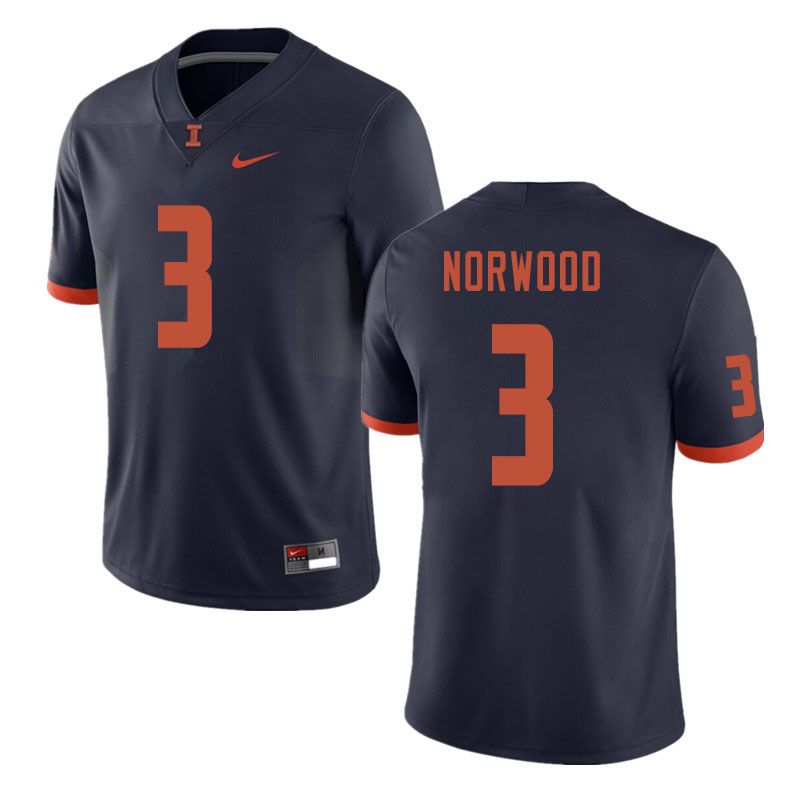 Men #3 Jakari Norwood Illinois Fighting Illini College Football Jerseys Sale-Navy